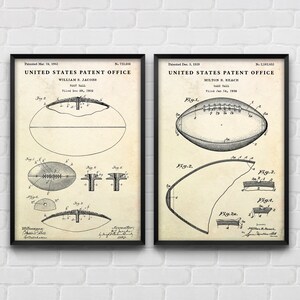 American Football Ball Patent Art, Game Ball Inventions Blueprint Poster, Vintage Sport Wall Decor, Set Of 2 Prints