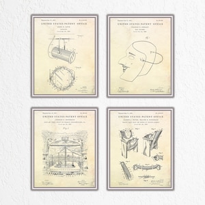Theater Patent Wall Art: Drama Uitvindingen Blauwdruk Posters, Thespian Gift, Theatraal Romantisch Vintage Decor, Set van 4 prints