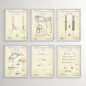 Surgical Patent Wall Art, Medical Inventions Blueprint Poster, Surgeon Gift, Hospital Decor, Set Of 6 Prints