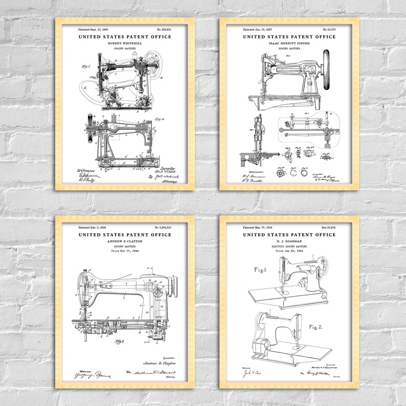 Sewing Machine Evolution Patent Wall Art Inventions Blueprint Etsy