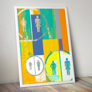 Gender Neutral Toilet Sign, Abstract Collage Wall Art Print, Male ...