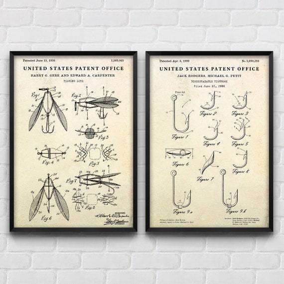 Buy Fishing Lure & Biodegradable Fishhook Patent Art, Blueprint Poster,  Fisher Gift, Vintage Fishing Wall Decor, Set of 2 Prints Online in India 