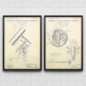 Telescope & Satellite Patent Wall Art, Space Exploration Inventions Blueprint Poster, Science Decor, Set Of 2 Prints