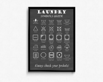 Laundry Guide Print, Washing Machine Symbols Chart Poster, Laundry Room Wall Art