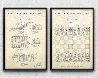Backgammon & Chess Patent Wall Art, Board Game Inventions, Game Night Poster Decor