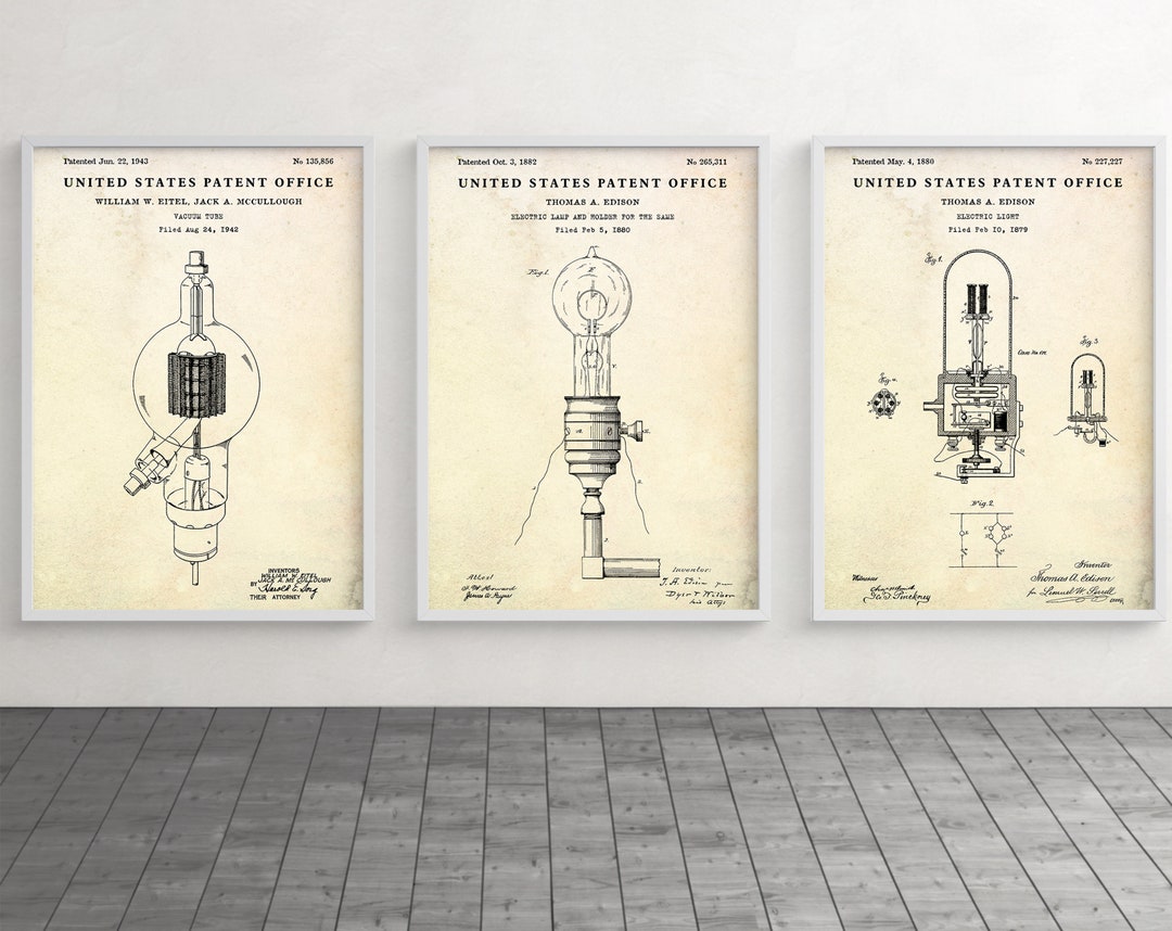 Incandescent Light Bulb Patent Poster Vintage Filament Lamp Etsy