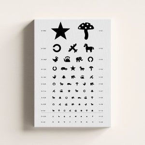 Gráfico optometrista para niños, cartel divertido de optometrista, regalo de oftalmólogo, impresión de la habitación de los niños, arte de la pared de la guardería, lienzo envuelto listo para colgar