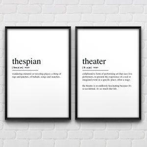 Theater & Thespian Definition Wall Art, theatrale romantische posters, drama cadeau, modern minimalistisch decor, set van 2 prints