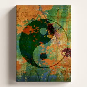 Yin Yang Gemälde Abstrakte Collage Wand Kunst Druck, Orientalisches Poster, Feng Shui Asiatisches Dekor, Gewickelte Leinwand Bereit zum Aufhängen