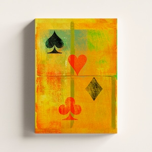 Naipes se adapta al arte de la pared, cartel del collage de cartas, regalo del jugador, decoración vibrante moderna del juego, lienzo envuelto listo para colgar