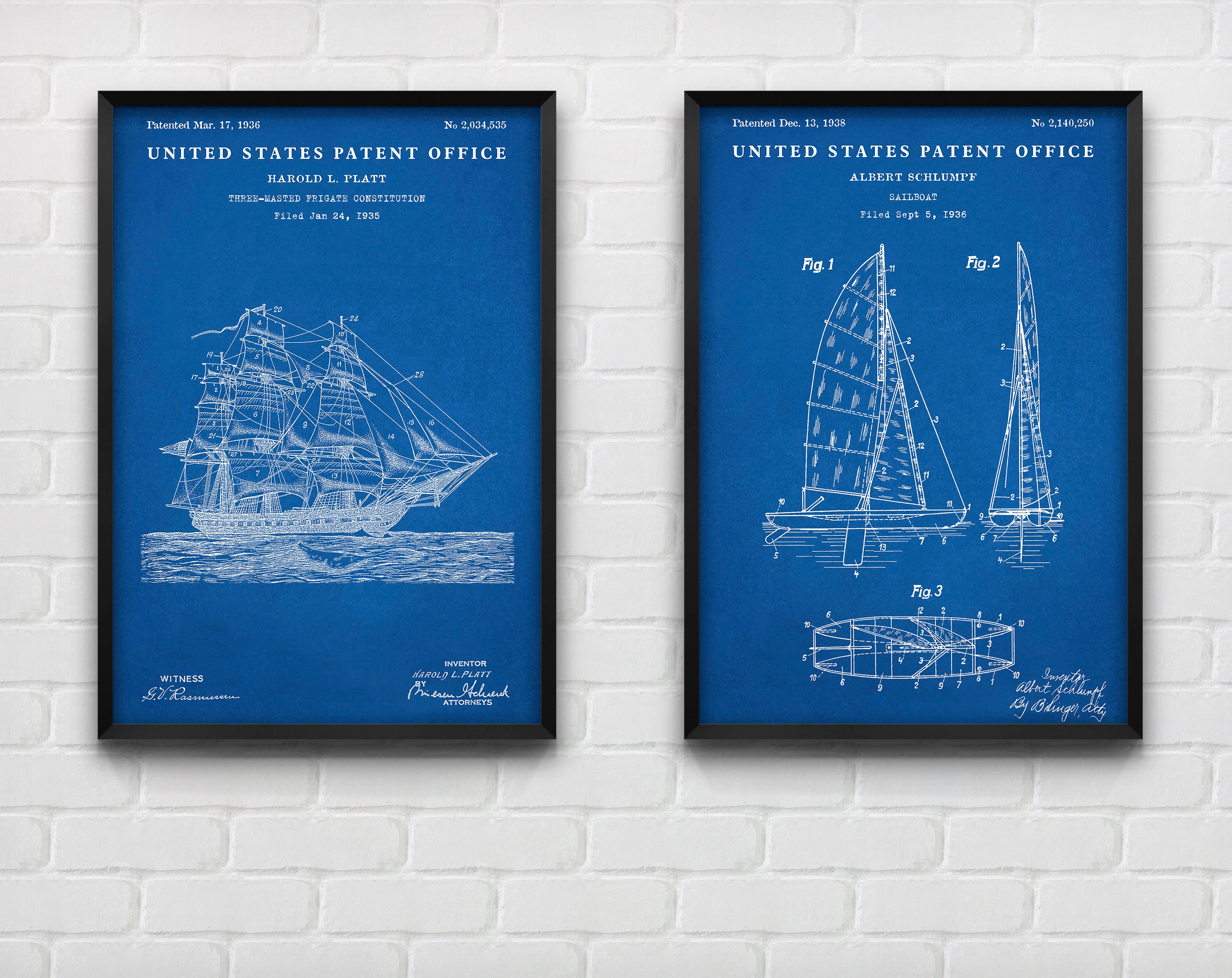Sailboat Patent Wall Art, Sailing Ship Inventions, Blueprint Poster ...