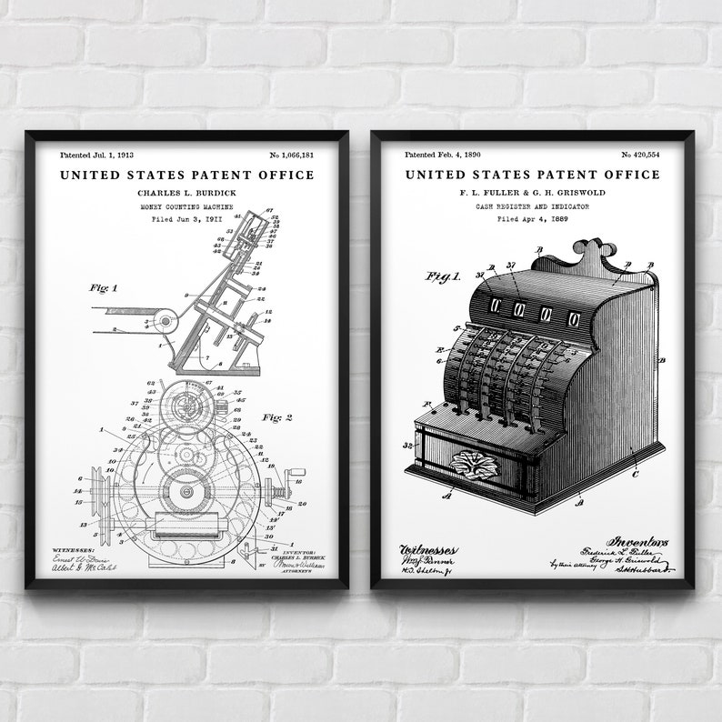 Cash Counting Machine & Cash Register Patent Posters, Retailer Gift ...