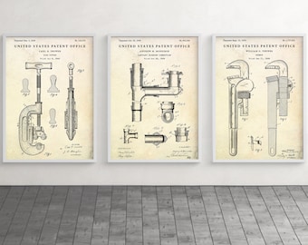 Klempner Zubehör Patent Wandkunst, Blueprint Poster, Klempner Geschenk, Man Cave, Badezimmer Dekor