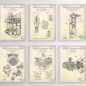 Automobil Wandkunst, Auto Motor, Getriebe, Zündkerze Patent Poster, Automobiltechnik, Garage Dekor Mechaniker Geschenk, Set mit 6 Drucken
