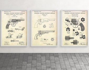 Revolver Patent Wall Art, Firearm Inventions Blueprint Poster, Western Gun Vintage Decor, Cowboy Gift