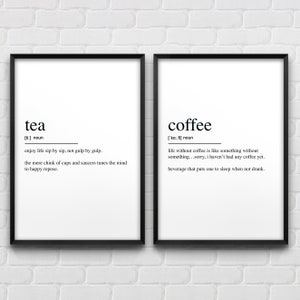 Tea and Coffee Definition Wall Art, Kitchen Posters, Modern Minimalist Decor, Set Of 2 Prints
