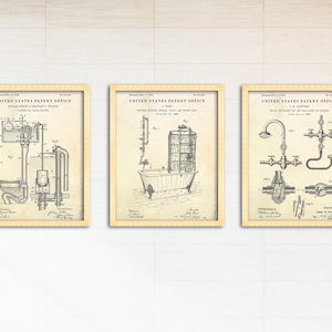 Bathroom Wall Art, Restroom Vintage Poster, Toilet Blueprint Decor, Set Of 3 Patent Prints