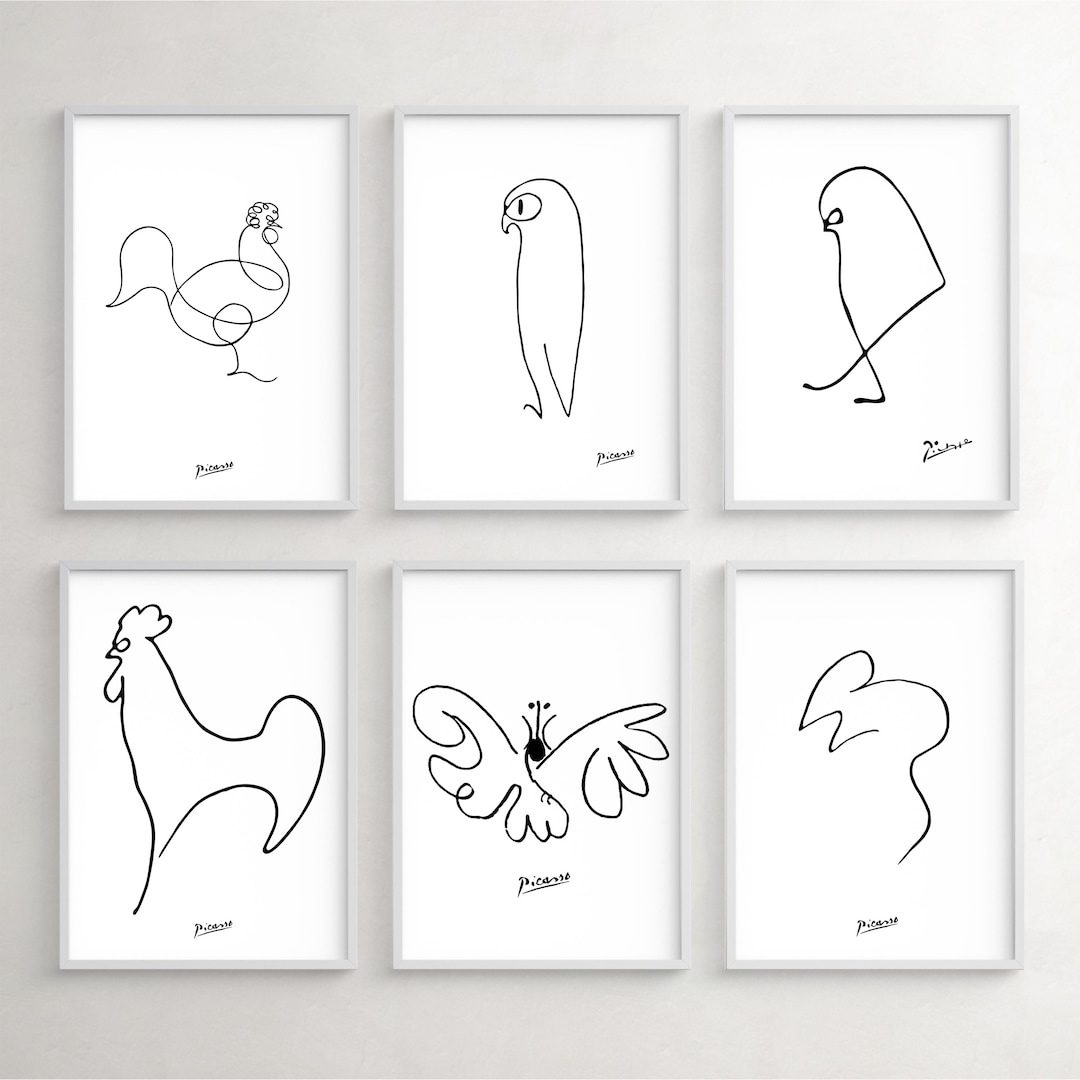 ピカソ風線画動物セット、ミニマルなスケッチプリント - Etsy 日本
