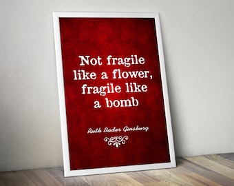 Not Fragile Like a Flower, Fragile Like a Bomb, Female Poster For Gift, Strong Empowered Woman, Feminist Quote Wall Art, Feminism Print