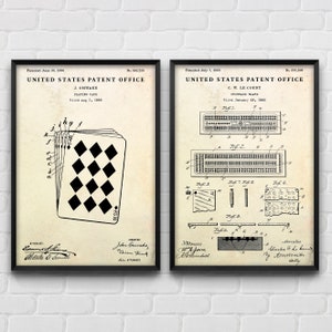 Cribbage Board und Spielkarte Patent Poster, Spielzimmer Wandkunst, Glücksspiel Dekor, 2er-Set Drucke