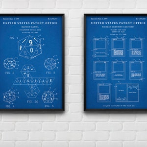 MTG Patent Art Prints: D20 Dice & Trading Card Game, Set of 2 Blueprint