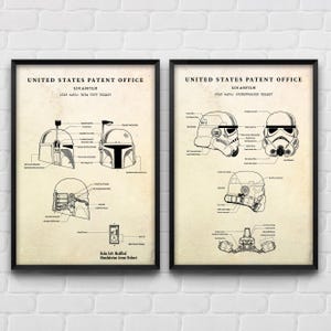 Sci-Fi Movie Wall Art: Helmet Patent Posters, Fan Gift, Vintage Inventions Blueprint, Set Of 2 Prints