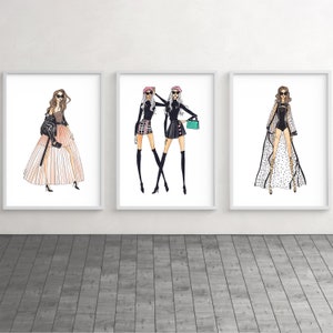 Fashion Wall Art, Girls Sketch, Fashionista Gift, Fashion Illustration Poster, Girly Decor, Set of 3 Prints