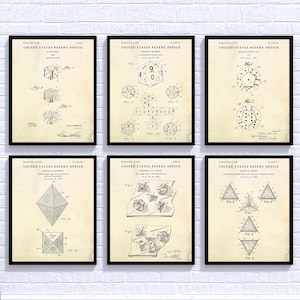 DnD Dice Vintage Wall Art, Board Games, Geeky Gift, RPG Die Patent Poster, Nerd, Geek Decor, Set Of 6 Prints