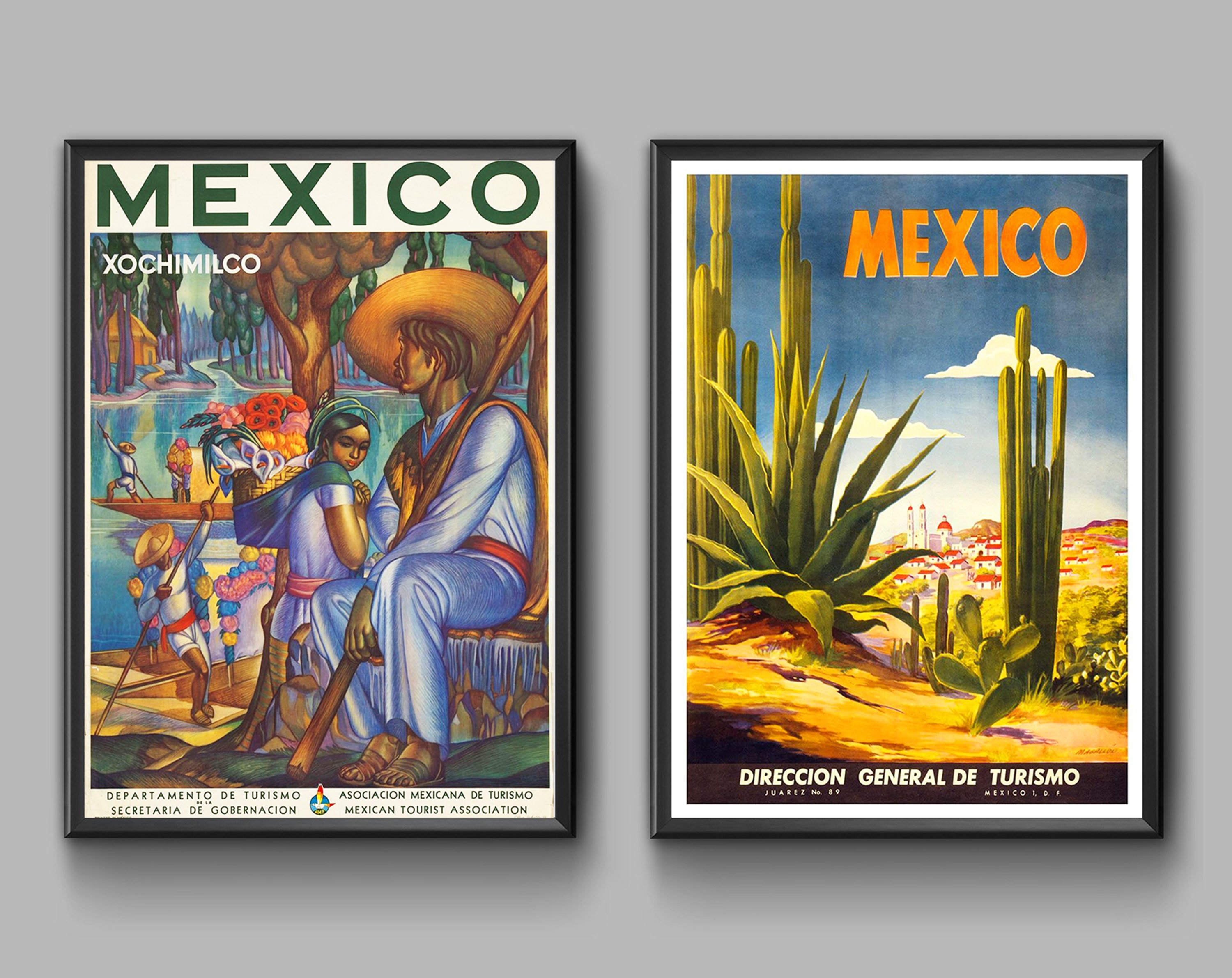 Mexico Wall Art, Vintage Travel Posters, Mexican Decor, Set of 2 Prints ...