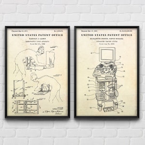 Arte de pared de patente de mamografía y ultrasonido, diagnóstico de imágenes médicas, cartel de plano de mamografía, regalo de radiólogo de mama, conjunto de 2 impresiones
