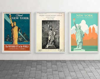 Statue of Liberty, New York City Travel Poster, Vintage Wall Art, USA Decor, Set of 3 Prints