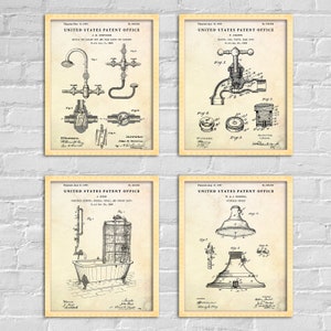 Bathroom Wall Art: Vintage Patent Posters, Restroom Inventions Blueprint, Bathroom Gift Idea, Set Of 4 Prints