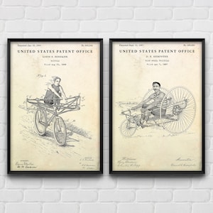 Fahrrad-Wandkunst, Dreirad & Fahrrad Patentdruck, ausgefallene Fahrrad erfindungen Vintage Poster, Geschenk für Radfahrer und Fahrradfahrer, 2er-Set Drucke