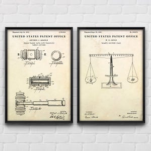 Judges Gavel & Scales of Justice Patent Wall Art, Judicial Invention Courtroom Poster, Judge Gift, Law Office Vintage Decor, Set Of 2 Prints