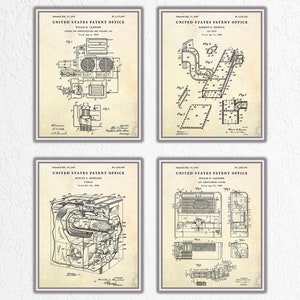 HVAC Tech Gift: Air Conditioner Patent Wall Art, Air Conditioning Inventions, Air Duct Blueprint Poster, Office Decor, Set Of 4 Prints