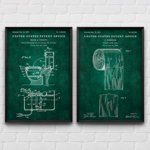Toilet Flush & Paper Patent Poster, Bathroom Blueprint Wall Art ...