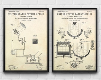 Solar Energy Technologies Vintage Patent Prints, Renewable Energy Panel Poster, Set Of 2