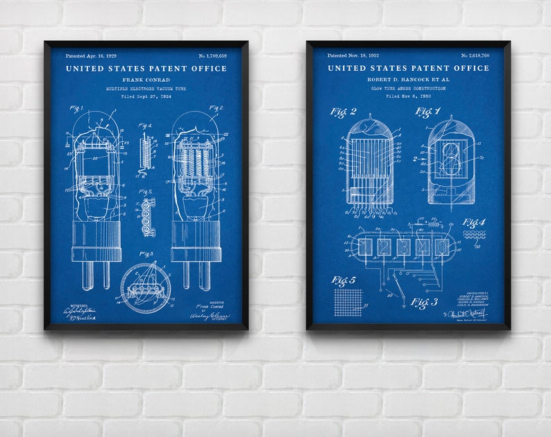 Nixie Tube & Vacuum Tube Patent Posters, Inventions Blueprint, Steampunk Lamp Gift, Vintage