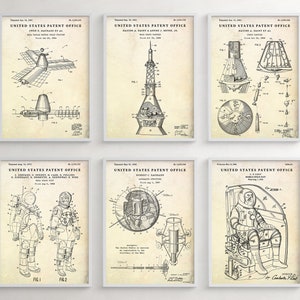 Space Exploration Wall Art, Vintage Patent Poster, Outer Space Inventions Blueprint, Man Cave Decor, Set Of 6 Prints