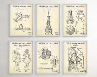 Láminas de arte vintage sobre patentes espaciales, decoración con planos de la NASA, juego de 6