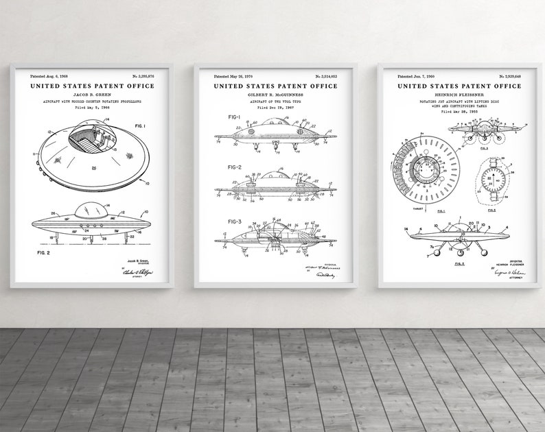Flying Saucer Patent Art, UFO Wall Art, Space Exploration Poster ...