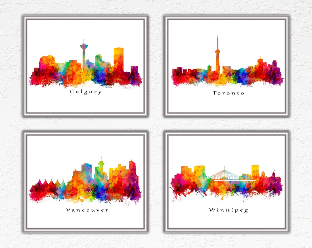Canada City Skyline Wall Art Calgary Toronto Vancouver Etsy