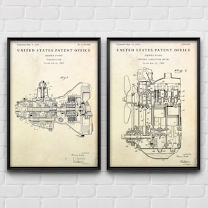Interne Verbrennungskraftmaschine und Getriebe Patent Wandkunst, Erfindungen Blueprint Poster, Technik, Geschenk für Auto-Enthusiasten, 2er-Set Drucke