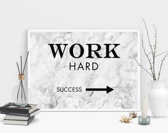 Work Hard Art, Success Quote Poster, Motivational Sign, Inspirational Wall Art Print Gift, Wrapped Canvas Ready to Hang