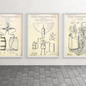 Beer Making Patent Art, Brewing Vintage Poster, Beer Lover, Brewer Gift, Man Cave Wall Art, Set Of 3 Prints