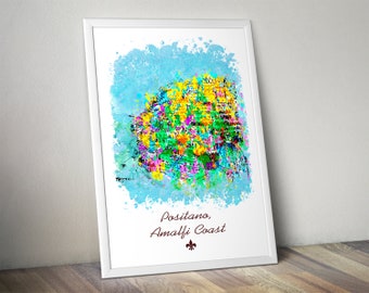 Positano Poster, Watercolor Art Print, Amalfi Coast, Campania, Sorrento, Italy Wall Decor, Travel Gift
