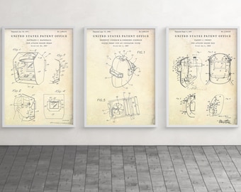 Welding Hood Wall Art, Welders Helmet Patent Poster, Blueprint Drawing, Garage Decor, Welder Gift, Set Of 3 Prints