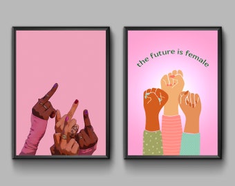 Feminist Wall Art, Middle Finger, Women Fist, The Future Is Female, Woman Strong Poster