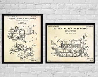 Construction Wall Art: Bulldozer Design Patent Posters, Heavy Equipment Blueprint, Industrial Decor, Dozer Gift, Set Of 2 Prints