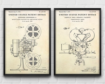 Stampe artistiche di brevetti di cinepresa e proiettore cinematografico, decorazioni per cinema, set da 2